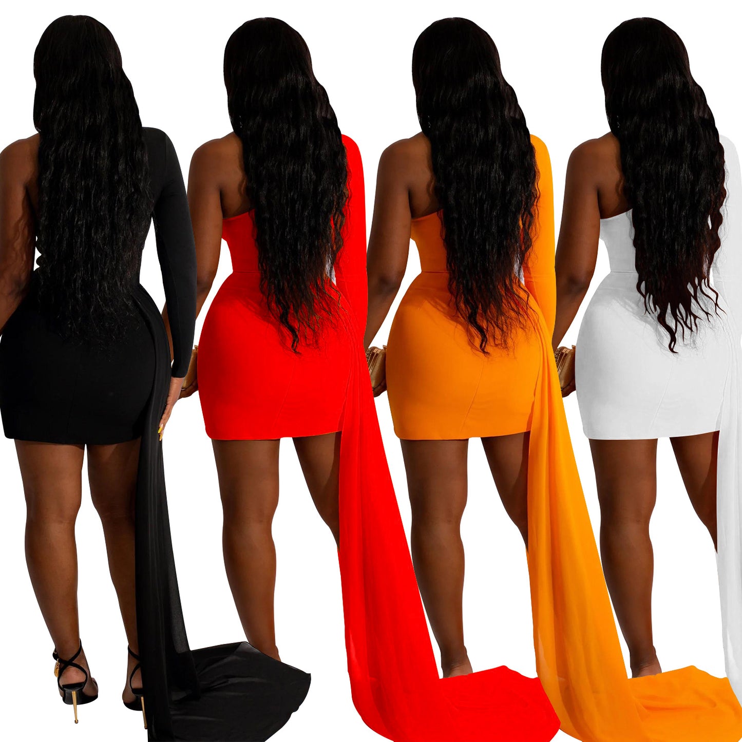 Sexy Feather Design One Shoulder Evening Party Dresses