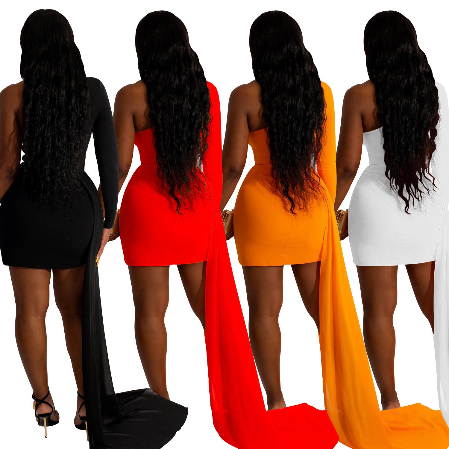 Sexy Feather Design One Shoulder Evening Party Dresses