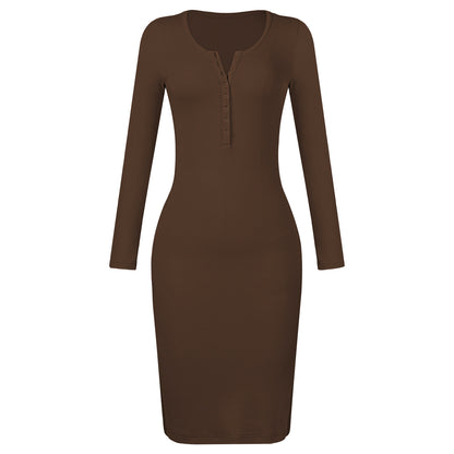 Elegant Button Design Long Sleeves Dresses