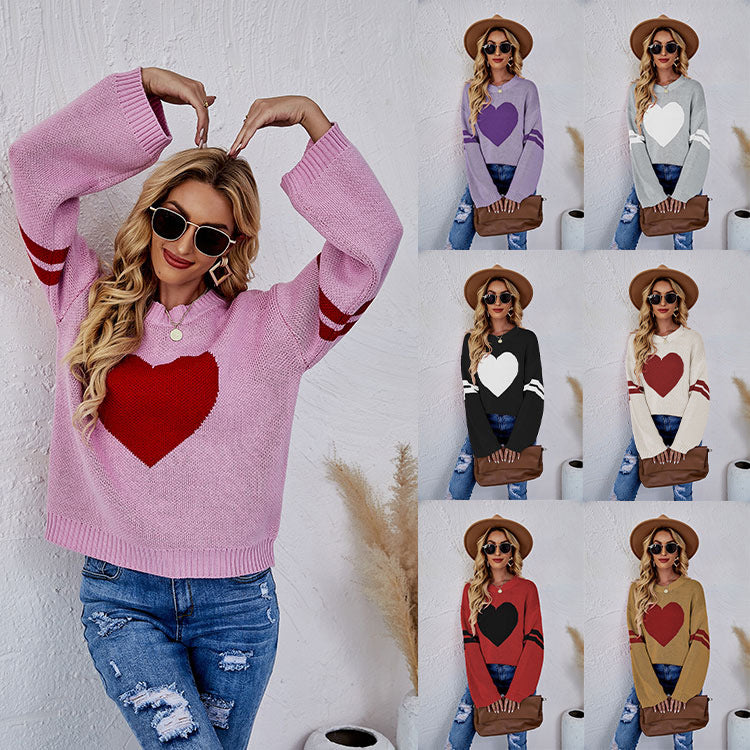 Casual Women Sweetheart Design Pullover Sweaters