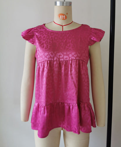 Summer Ruffled Round Neck Women Blouses