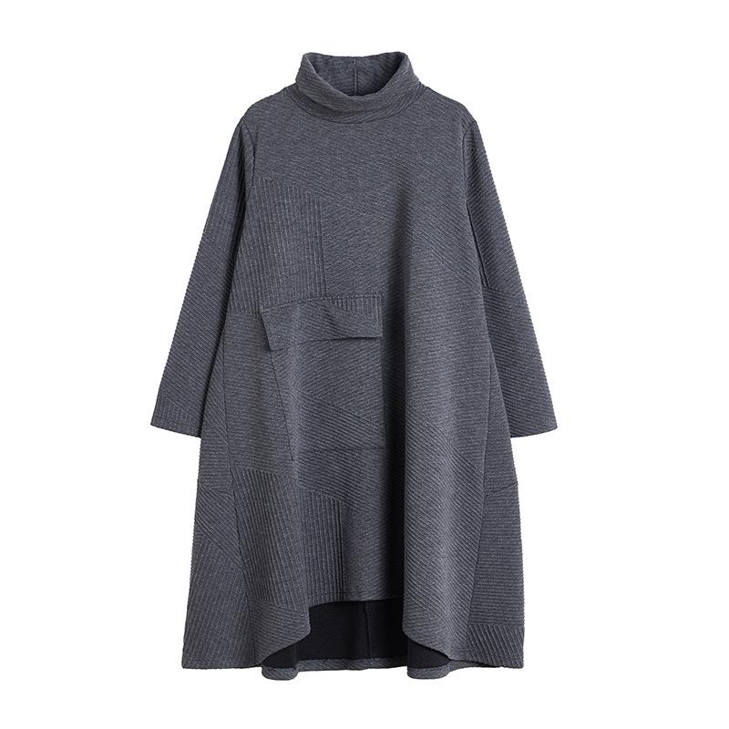 Vintage High Neck Women Winter Irregular Fall Dresses-STYLEGOING