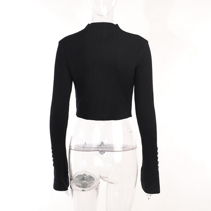 Elegant Turtleneck Short Knitted Tops