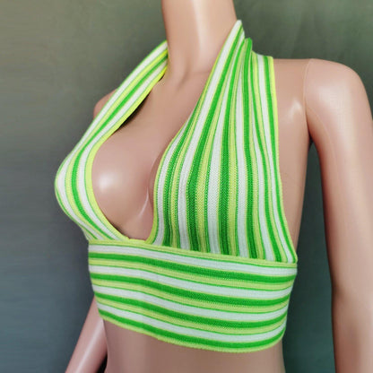 Striped Deep V-Neck Backless Women Tops-STYLEGOING