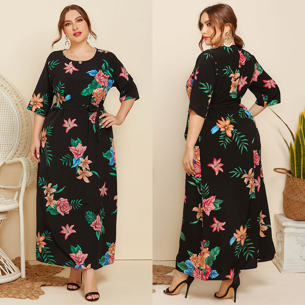 Women Round Neck Plus Sizes Summer Dresses