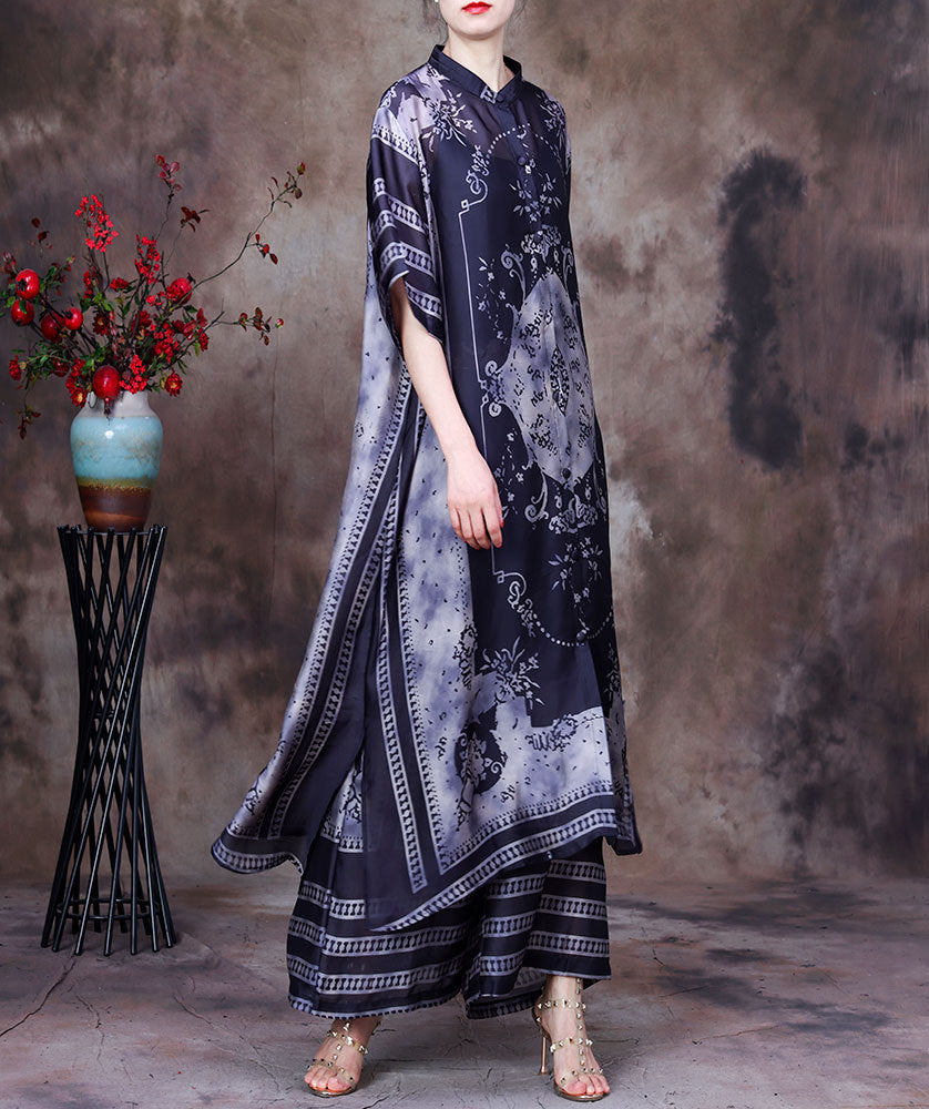 Vintage Plus Sizes Long Blouses and Wide Legs Pants Summer Outfits