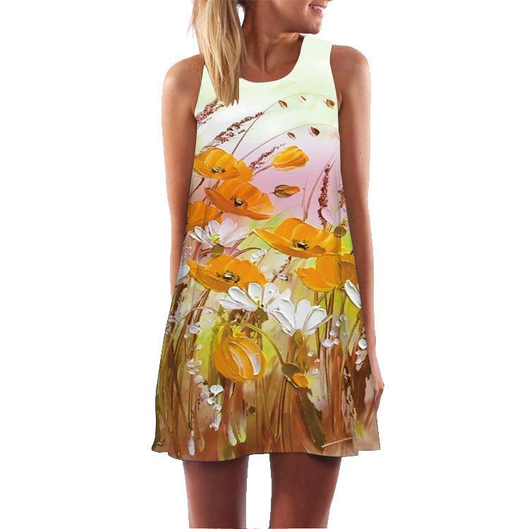 Summer 3D Floral Print Sleeveless Mini Short Dresses-STYLEGOING