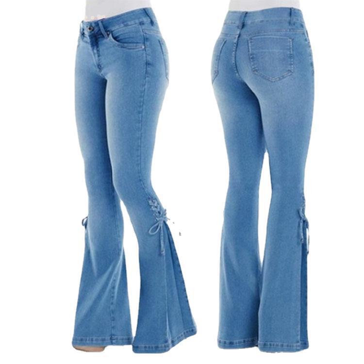 Casual Women Natural Waist Elastic Trumpet Denim Jeans--Free Shipping at meselling99