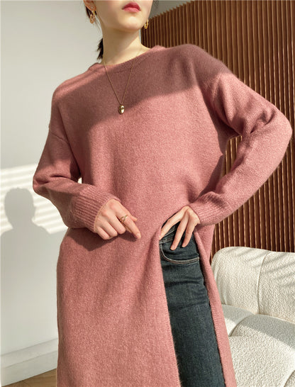 Warm Knitting Split Design Pullover Long Dresses