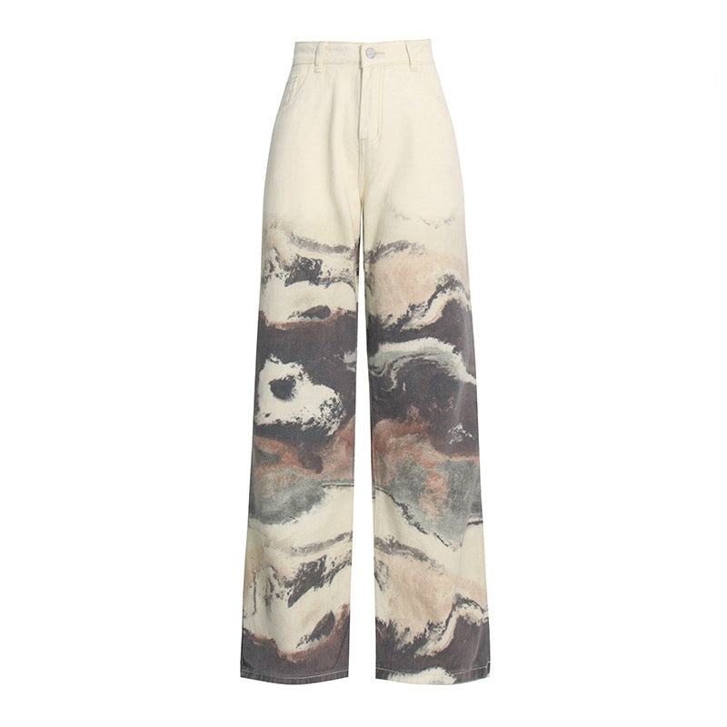 Fashion High Waist Water Ink Wide Legs Pants