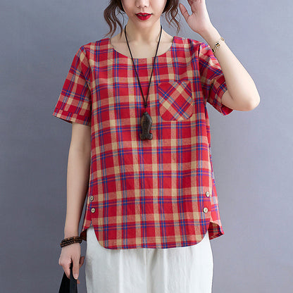 Casual Linen Short Sleeves Women Blouses
