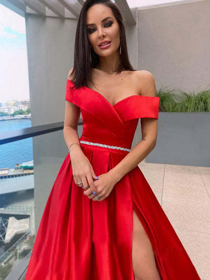Red Off The Shoulder Long Evening Dresses