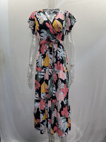 Casual Summer Floral Print Short Sleeves Women Dresses