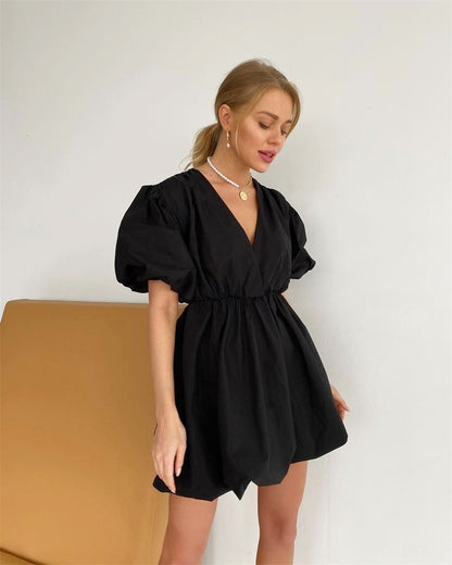 Summer Puff Sleeves Women Mini Dresses