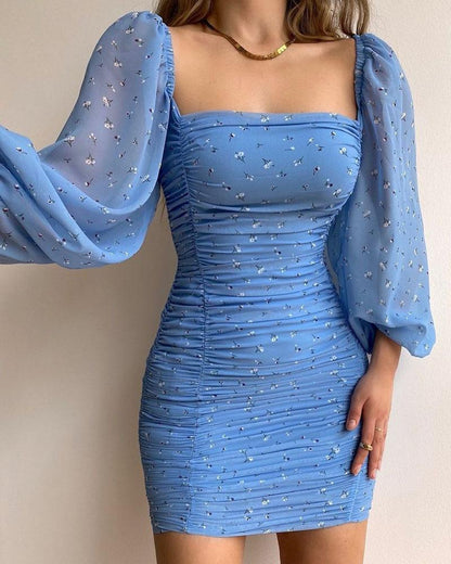 Women Square Neckline Tight Bodycon Short Dresses-STYLEGOING