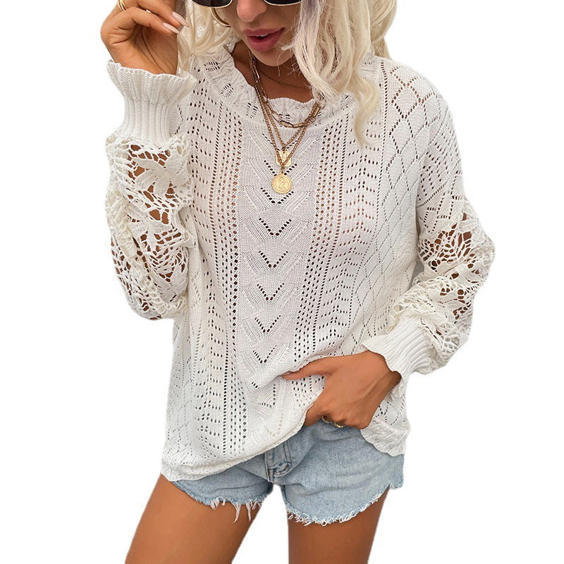 Women Lace Knitting Hollow Out Sweaters