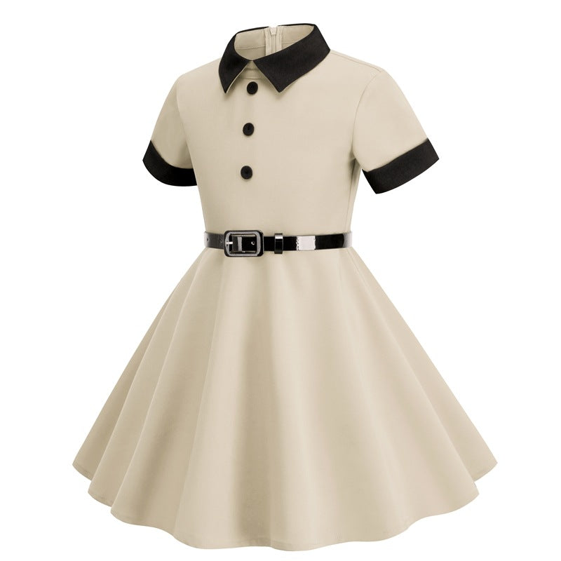 Vintage Short Sleeves Kids Dresses with Belt