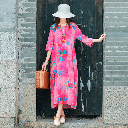 Ethinc Line Summer Half Sleeves Women Long Dresses