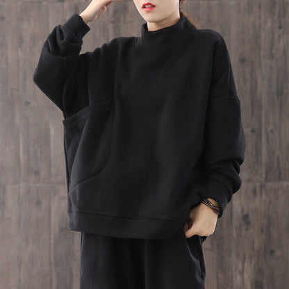 Women High Neck Velvet Pullover Tops