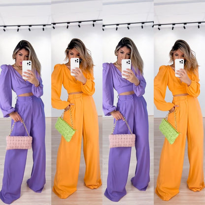 Casual High Waist Spring Wide Legs Women Suits
