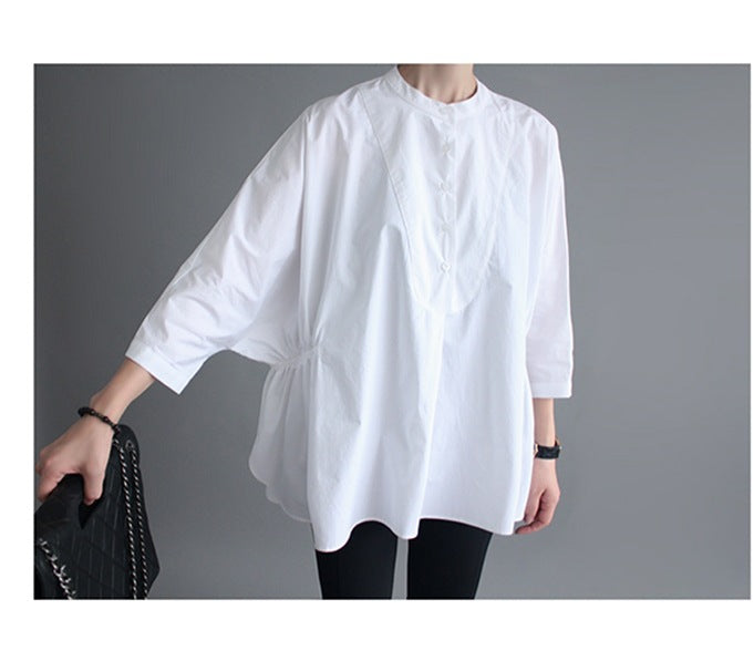 Women Irregular 3/4 Length Sleeves White Shirts