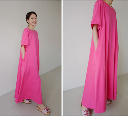 Casual Simple Design Plus Sizes Short Sleeves Long Dresses