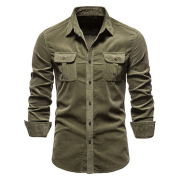 Men Long Sleeves Corduroy Business Shirts