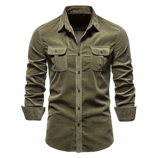 Men Long Sleeves Corduroy Business Shirts