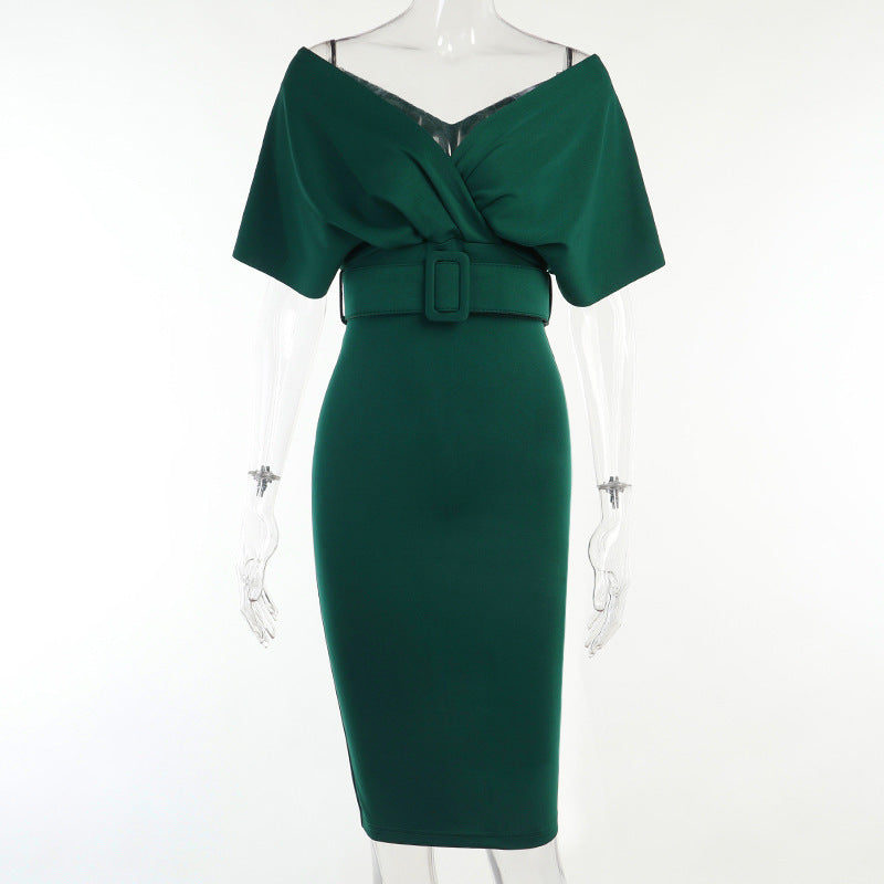 Sexy V Neck High Waist Dresses with Belt