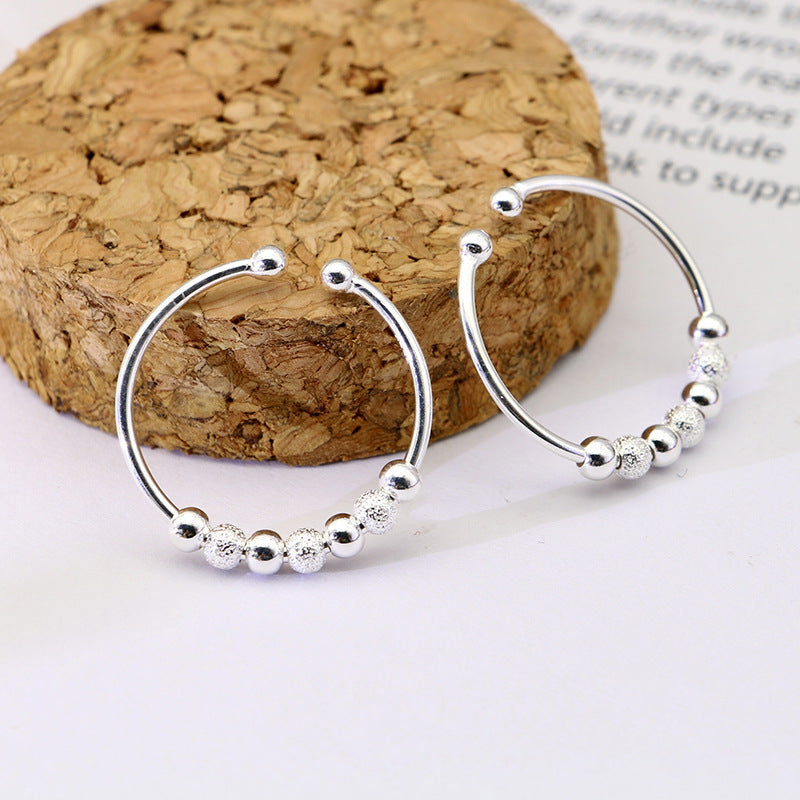 String Beads Design Rotatable Silver Rings for Women