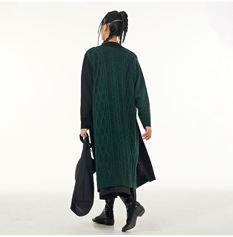 Vintage Contrast Design Long Knitted Coats