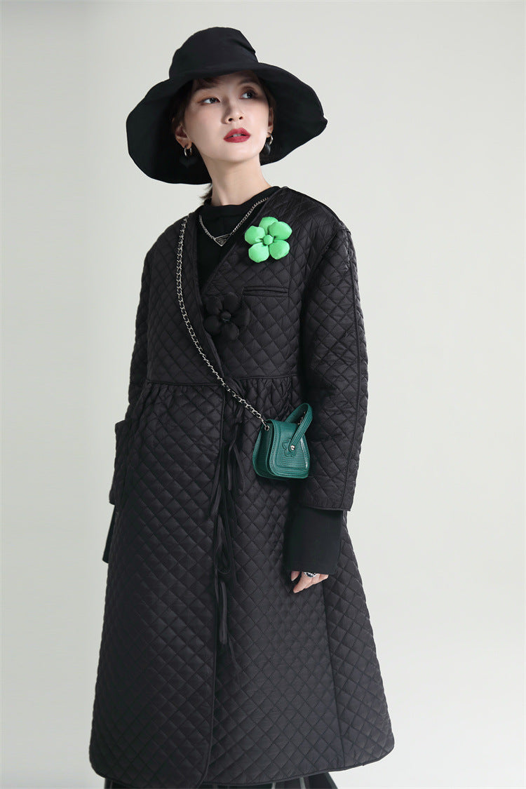 Black Cotton Winter Women Overcoats