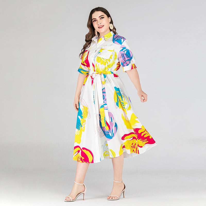 Women Floral Print Midi Plus Sizes Shirts Dresses