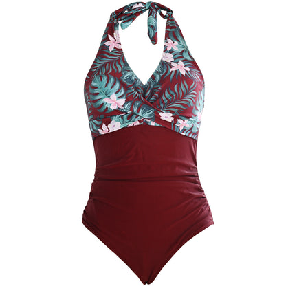Sexy Halter Floral Print One Piece Swimwear