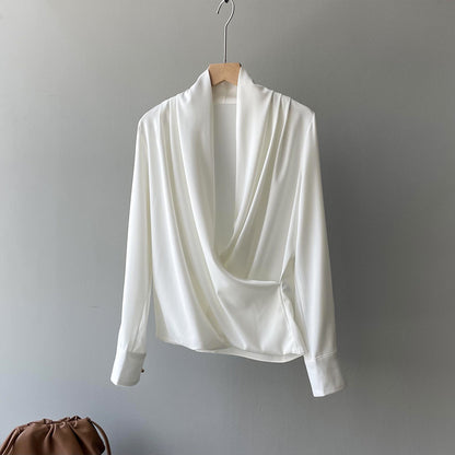 Elegant Satin Long Sleeves Office Lady Shirts