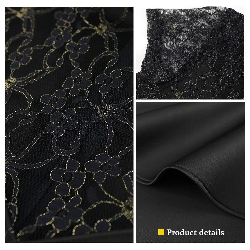 Sexy Black Lace Short Sleeves Party Dresses
