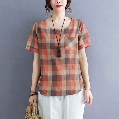 Casual Linen Short Sleeves Women Blouses