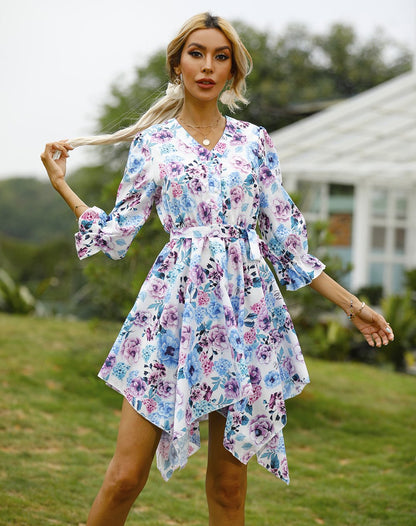Women Summer Half Sleeves Mini Dresses-STYLEGOING