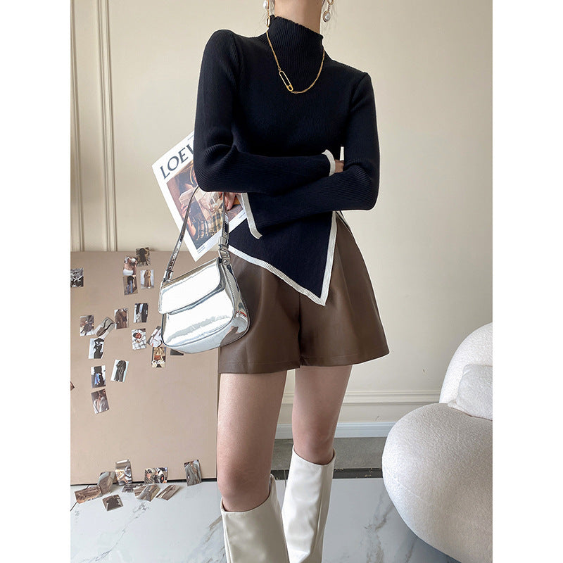 Designed High Neck Women Knitted Pullover Sweaters