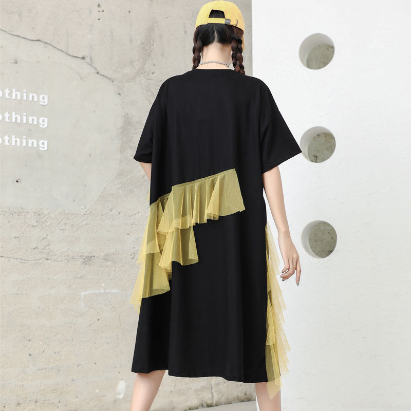 Designed Tulle Decoration Summer Women Loose Plus Sizes Midi Dresses
