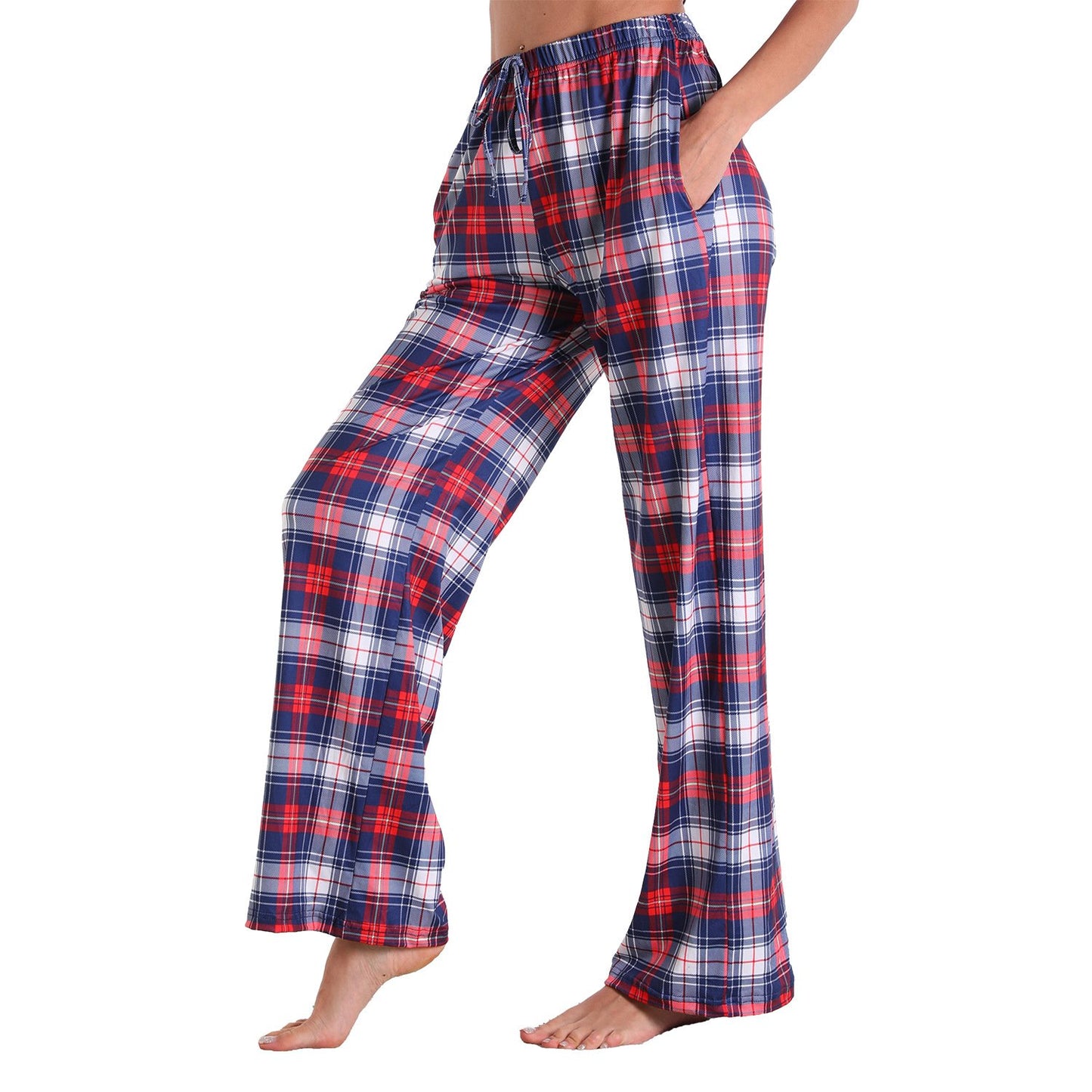 Causal Plaid Women Pajamas Pants Elastic Cord