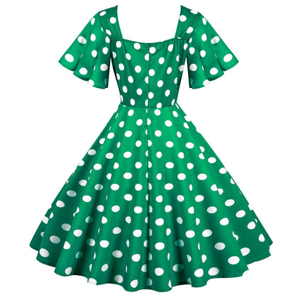 Retro Dot Print Short Sleeves Short Dresses-STYLEGOING