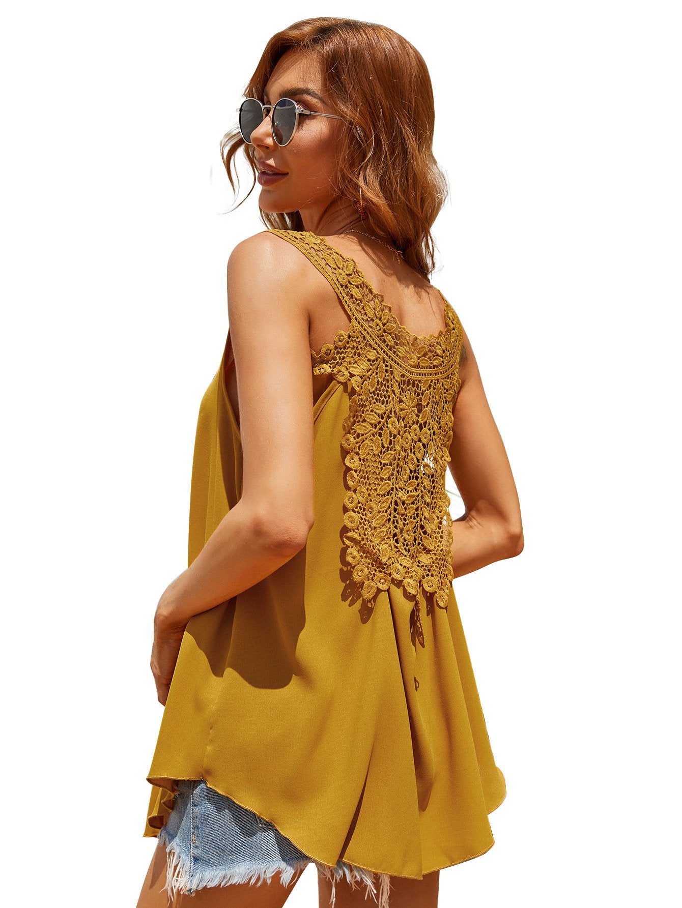 Summer Lace Chiffon U Neck Crop Tops-STYLEGOING