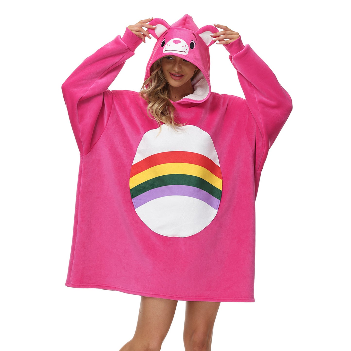 Rainbow Print Winter Warm Hoodies Wearable Sleepwear Blanket