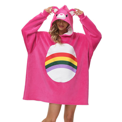 Rainbow Print Winter Warm Hoodies Wearable Sleepwear Blanket