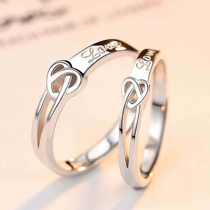 Tie The Knot Love Design Silver Couple Rings
