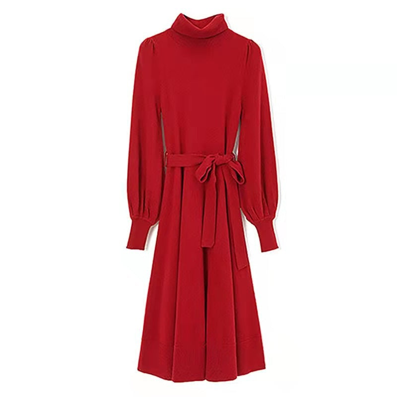 Elegant Turtleneck Woolen Fall Knitting Dresses