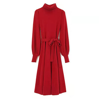 Elegant Turtleneck Woolen Fall Knitting Dresses
