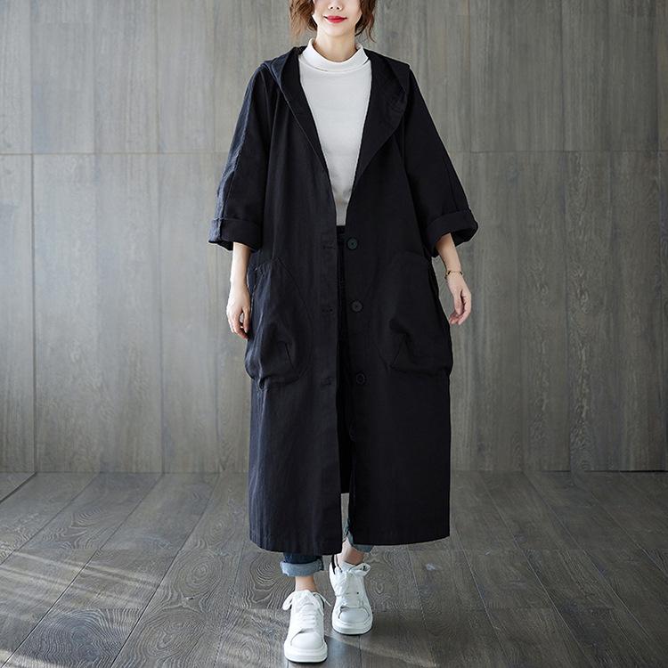 Casual Plus Sizes Long Hoody Trenchcoat-STYLEGOING