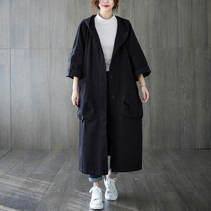 Casual Plus Sizes Long Hoody Trenchcoat-STYLEGOING